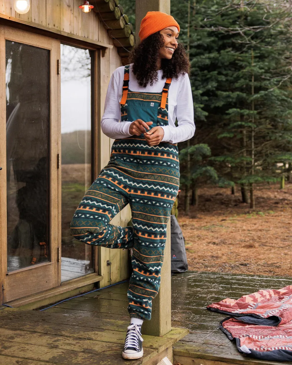 Passenger Dungarees & Pants|Best Sellers>Ace Recycled Polar Fleece Dungarees Retro Geo Mediterranean