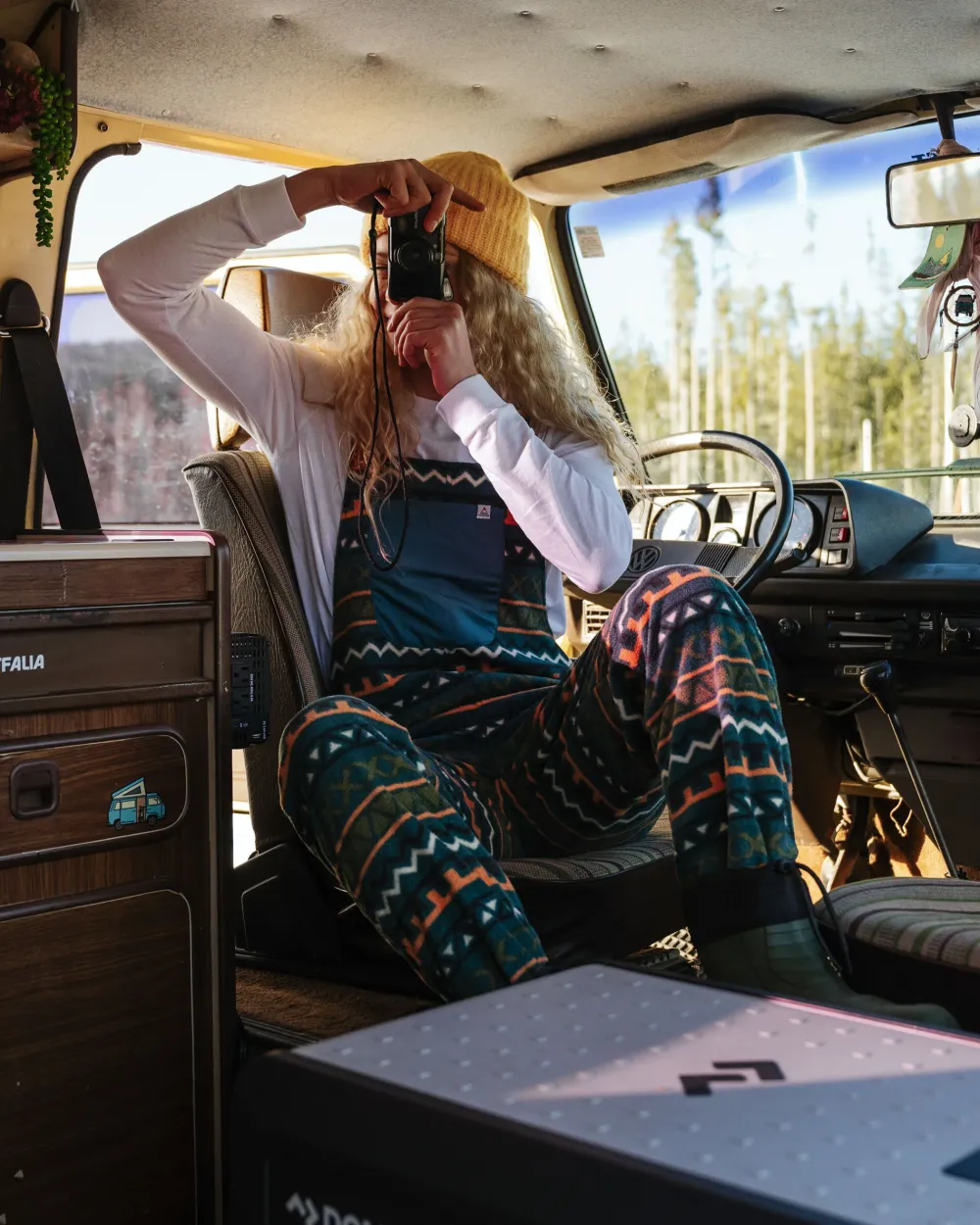 Passenger Dungarees & Pants|Best Sellers>Ace Recycled Polar Fleece Dungarees Retro Geo Mediterranean