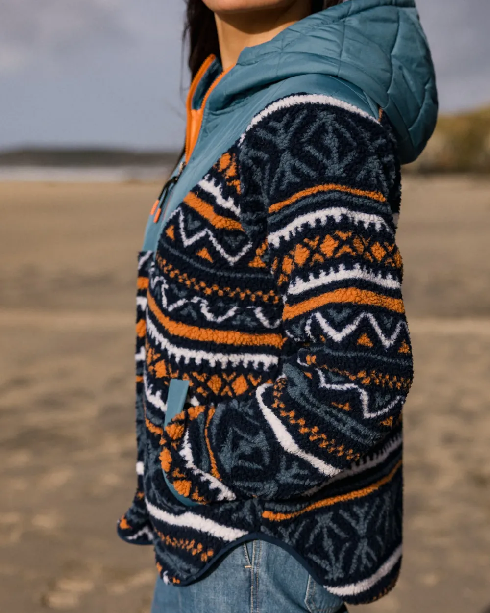 Passenger Fleece|Fleece>Beaumont Recycled Sherpa Hooded Fleece Homespun Stripe Navy