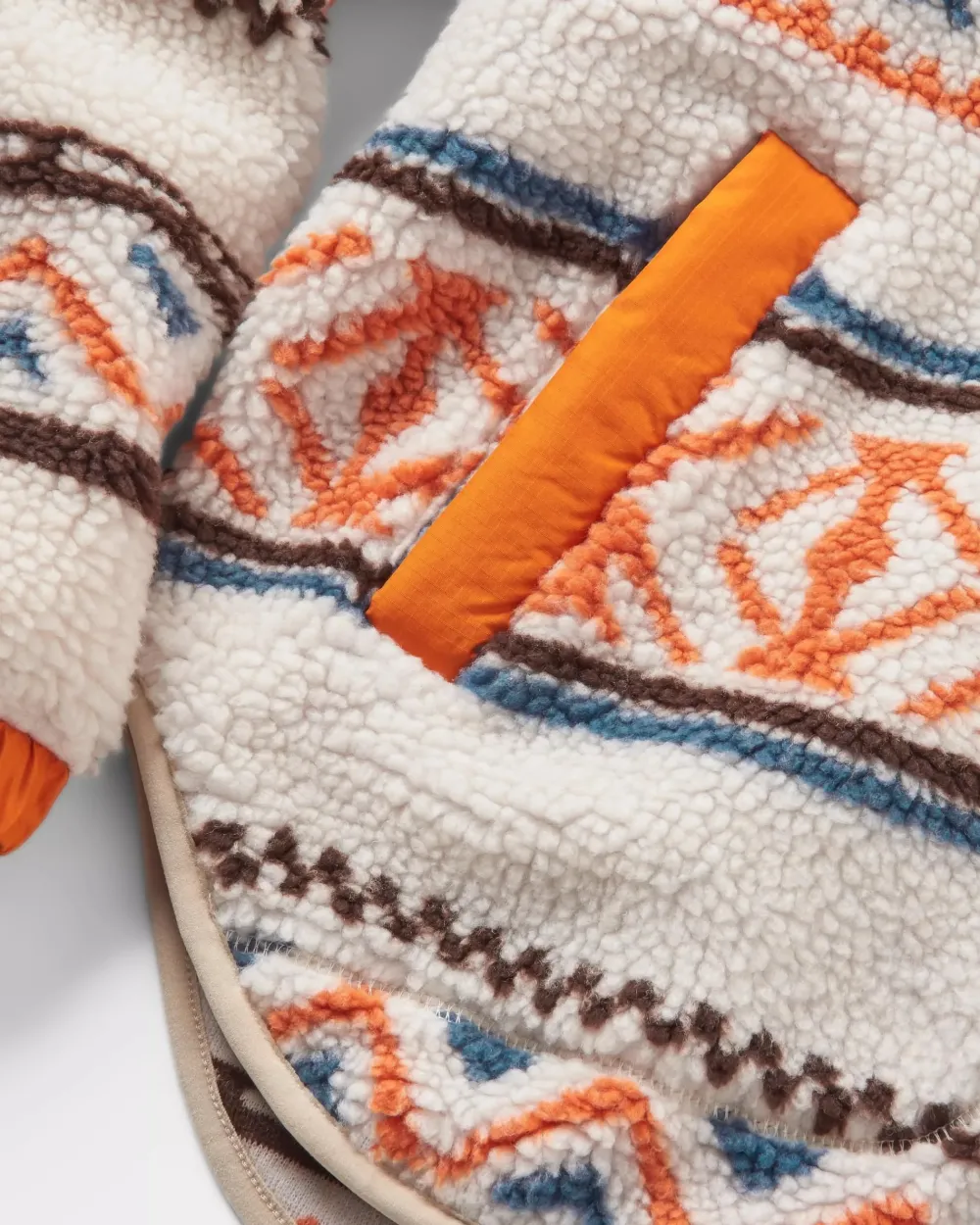 Passenger Fleece|Fleece>Beaumont Recycled Sherpa Hooded Fleece Homespun Stripe Sunrise Orange