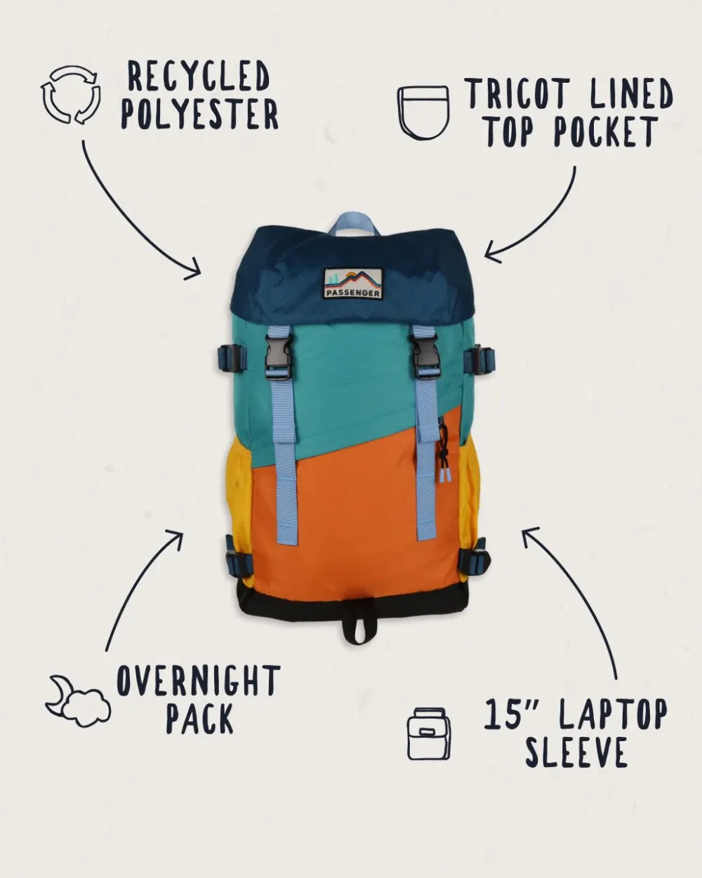 Passenger Backpacks & Bags|Backpacks & Bags>Boondocker Recycled 26L Backpack Multi Colour