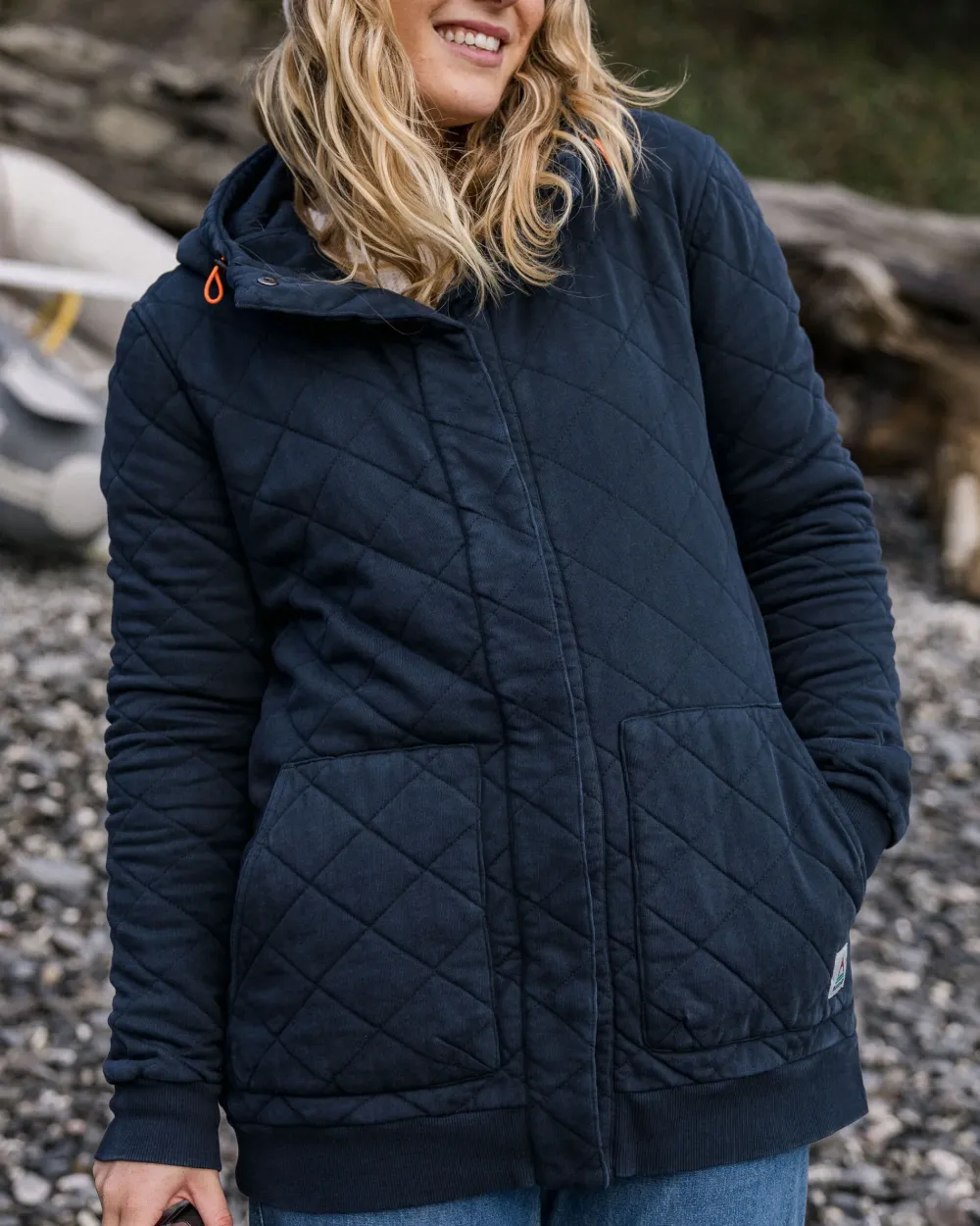 Passenger Hoodies & Sweatshirts|Activewear>Clementine Recycled Quilted Popper Up Hoodie Deep Navy