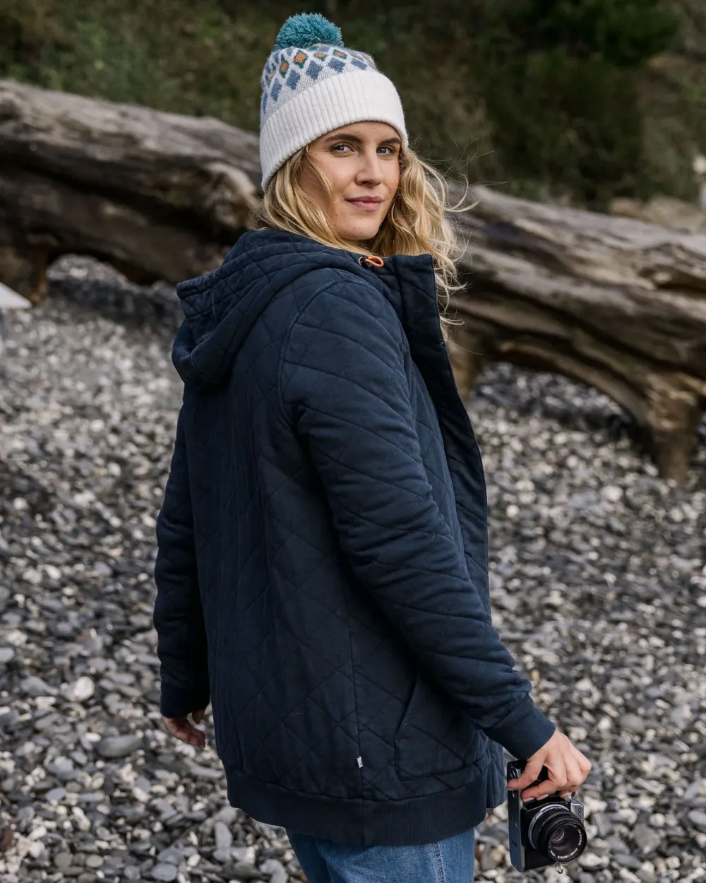Passenger Hoodies & Sweatshirts|Activewear>Clementine Recycled Quilted Popper Up Hoodie Deep Navy
