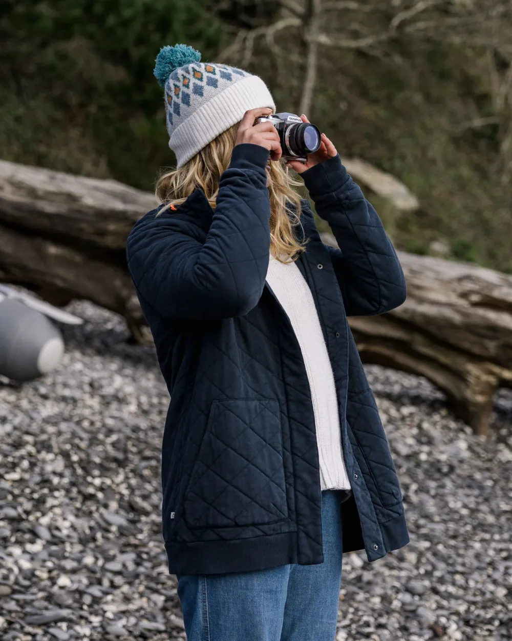 Passenger Hoodies & Sweatshirts|Activewear>Clementine Recycled Quilted Popper Up Hoodie Deep Navy
