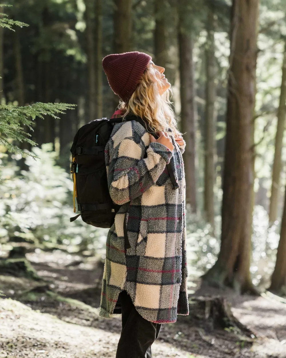 Passenger Shirts|Fleece>Cloudy Recycled Deep-Pile Sherpa Fleece Shirt Dark Denim Check