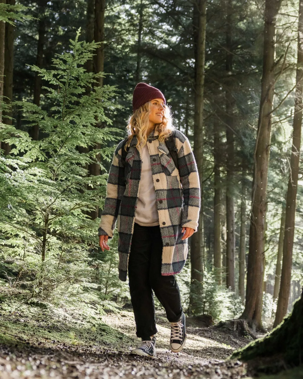 Passenger Shirts|Fleece>Cloudy Recycled Deep-Pile Sherpa Fleece Shirt Dark Denim Check