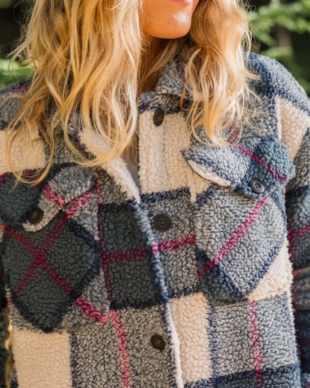 Passenger Shirts|Fleece>Cloudy Recycled Deep-Pile Sherpa Fleece Shirt Dark Denim Check