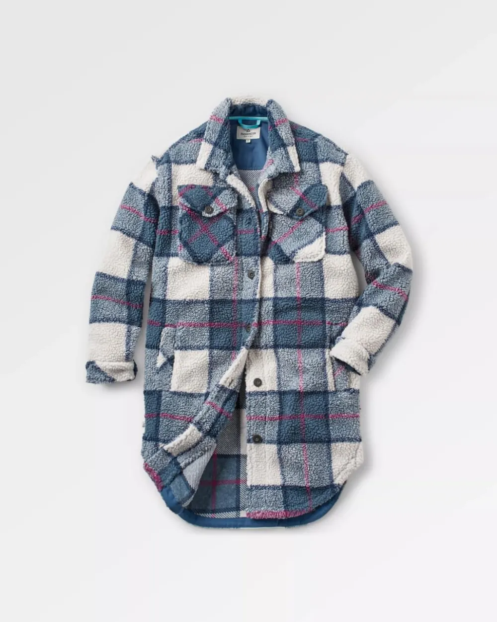 Passenger Shirts|Fleece>Cloudy Recycled Deep-Pile Sherpa Fleece Shirt Dark Denim Check