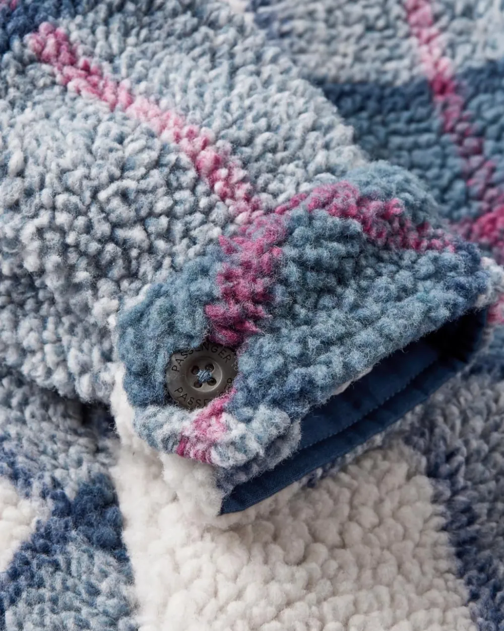 Passenger Shirts|Fleece>Cloudy Recycled Deep-Pile Sherpa Fleece Shirt Dark Denim Check