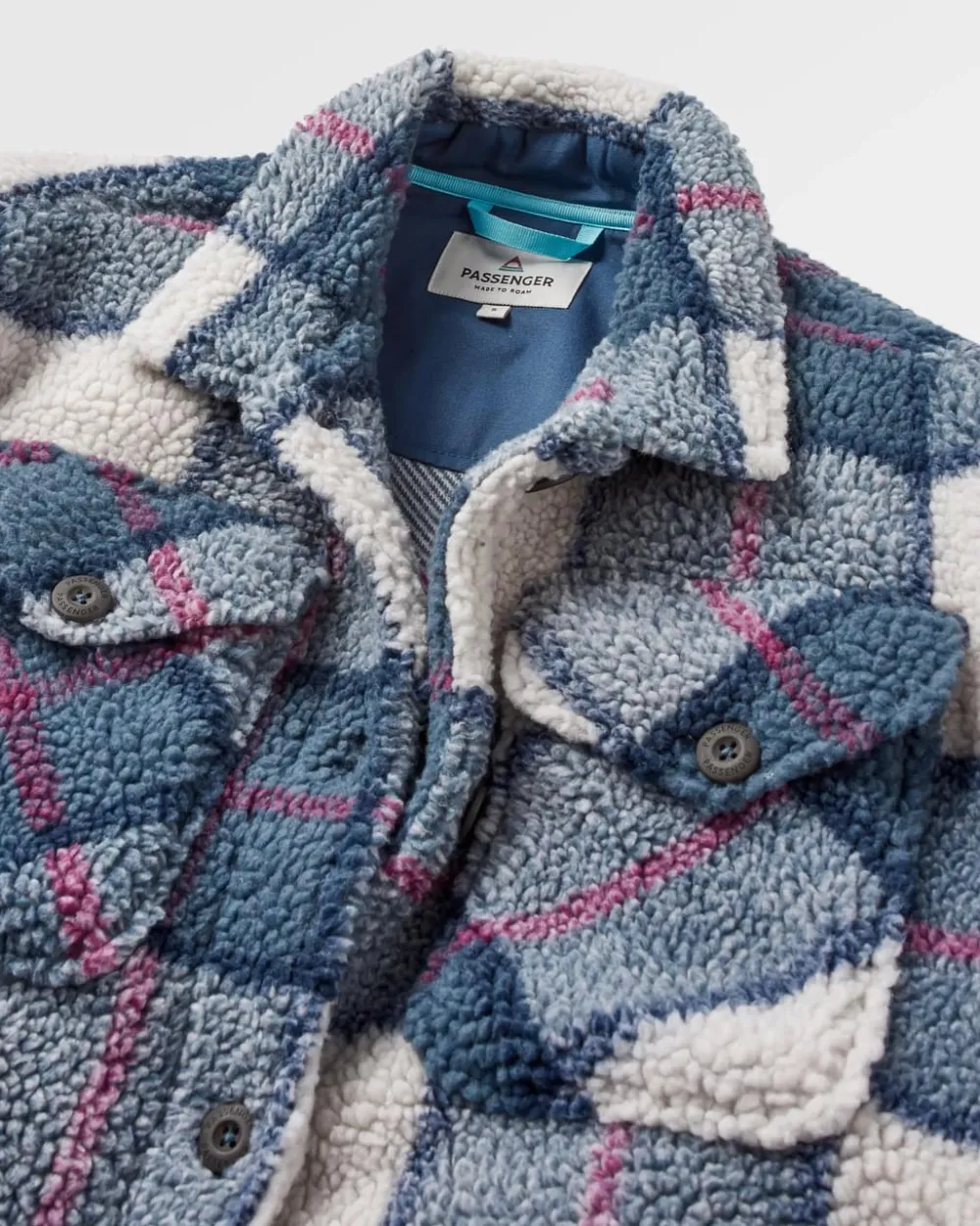 Passenger Shirts|Fleece>Cloudy Recycled Deep-Pile Sherpa Fleece Shirt Dark Denim Check