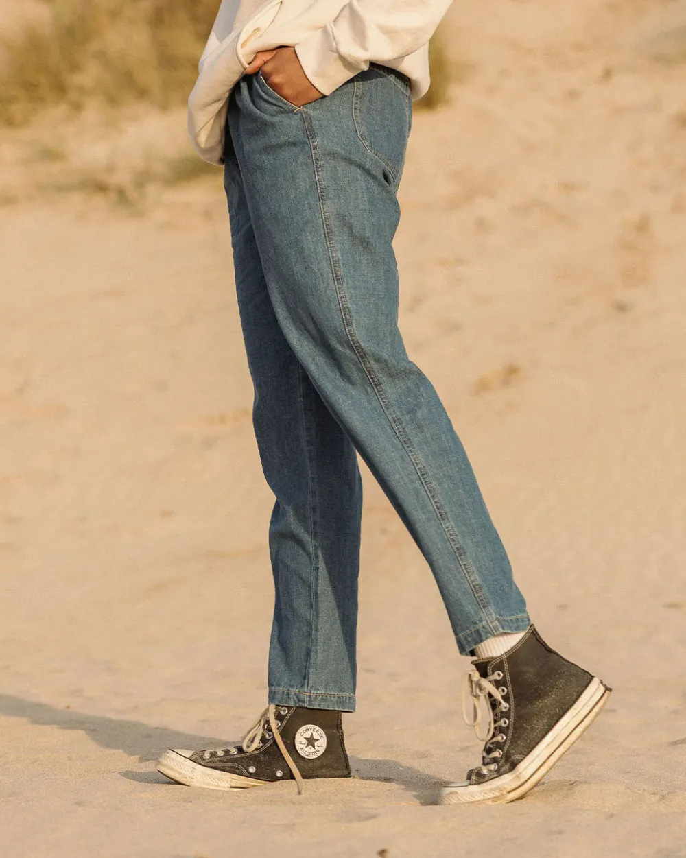 Passenger Dungarees & Pants|Women's Outlet>Compass Elasticated Waist Pants Washed Denim