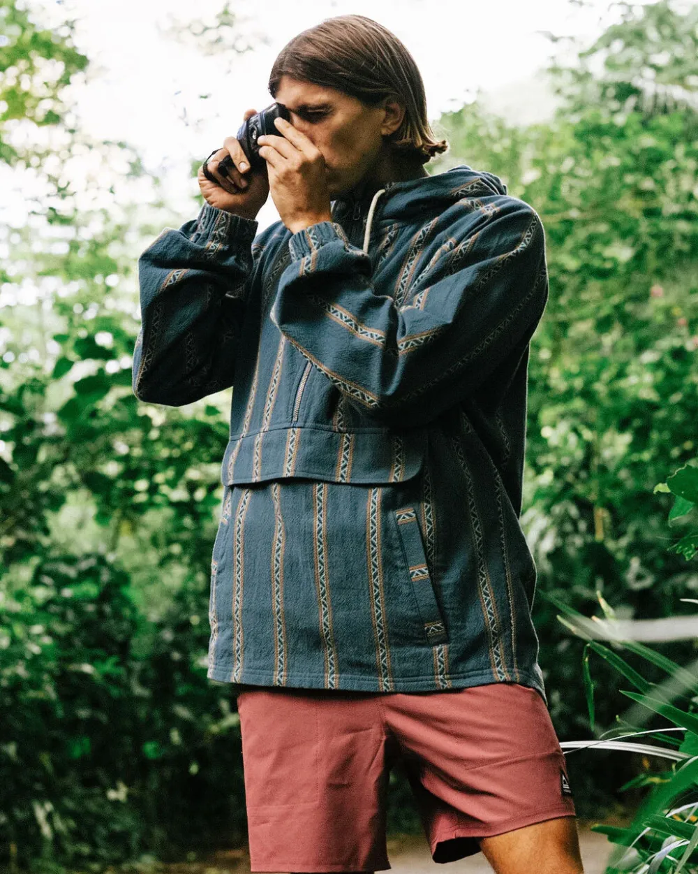 Passenger Men's Outlet|Men's>Dune 1/2 Zip Organic Cotton Hoodie Mediterranean Geo Stripe