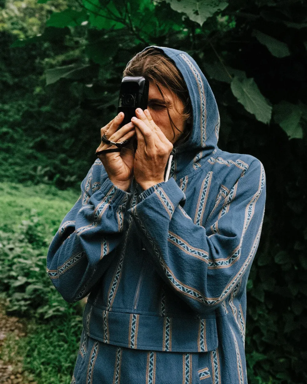 Passenger Men's Outlet|Men's>Dune 1/2 Zip Organic Cotton Hoodie Mediterranean Geo Stripe