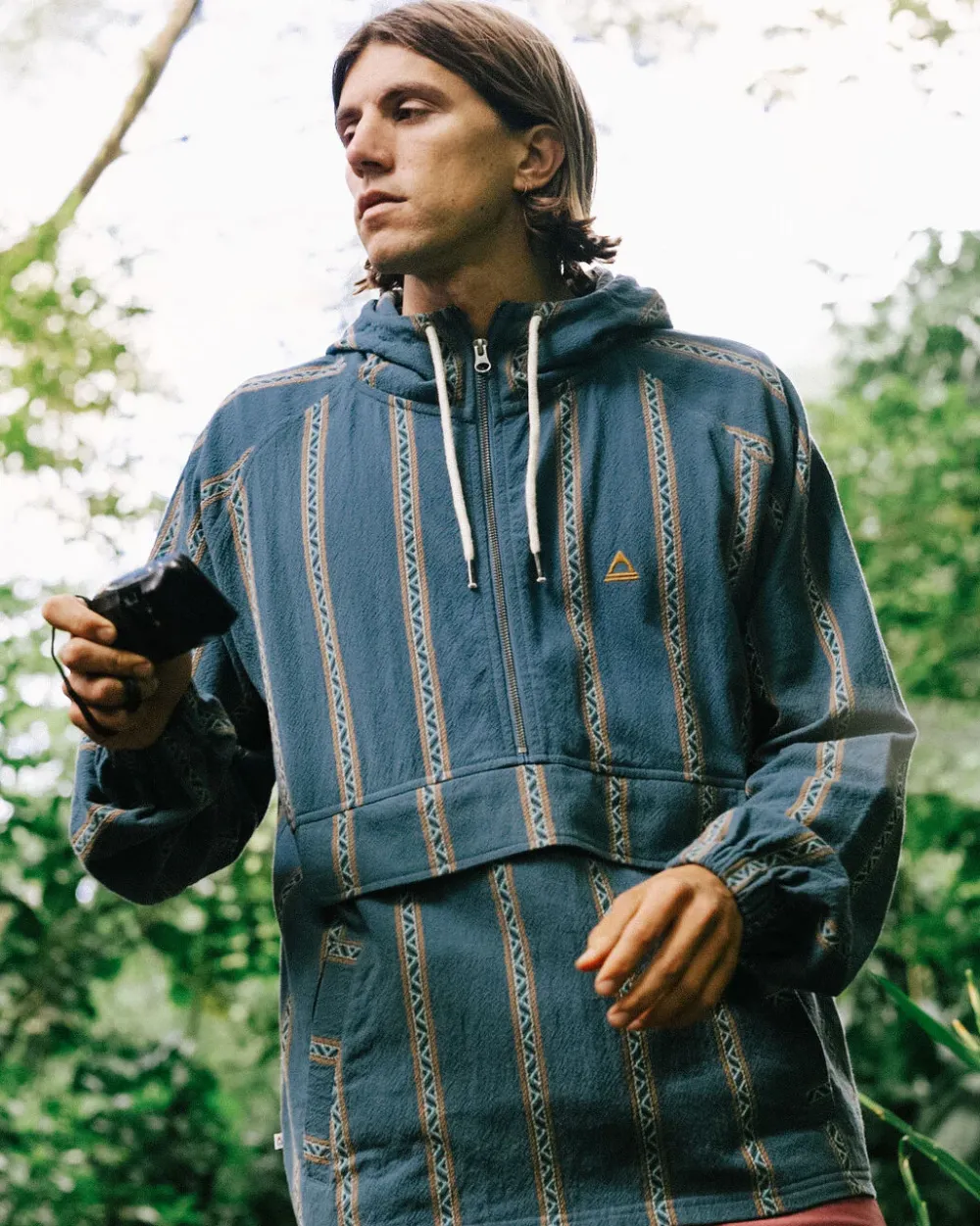 Passenger Men's Outlet|Men's>Dune 1/2 Zip Organic Cotton Hoodie Mediterranean Geo Stripe