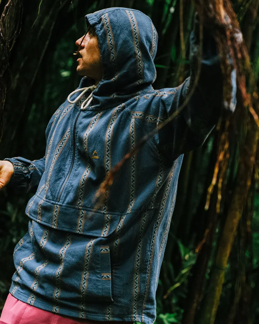 Passenger Men's Outlet|Men's>Dune 1/2 Zip Organic Cotton Hoodie Mediterranean Geo Stripe