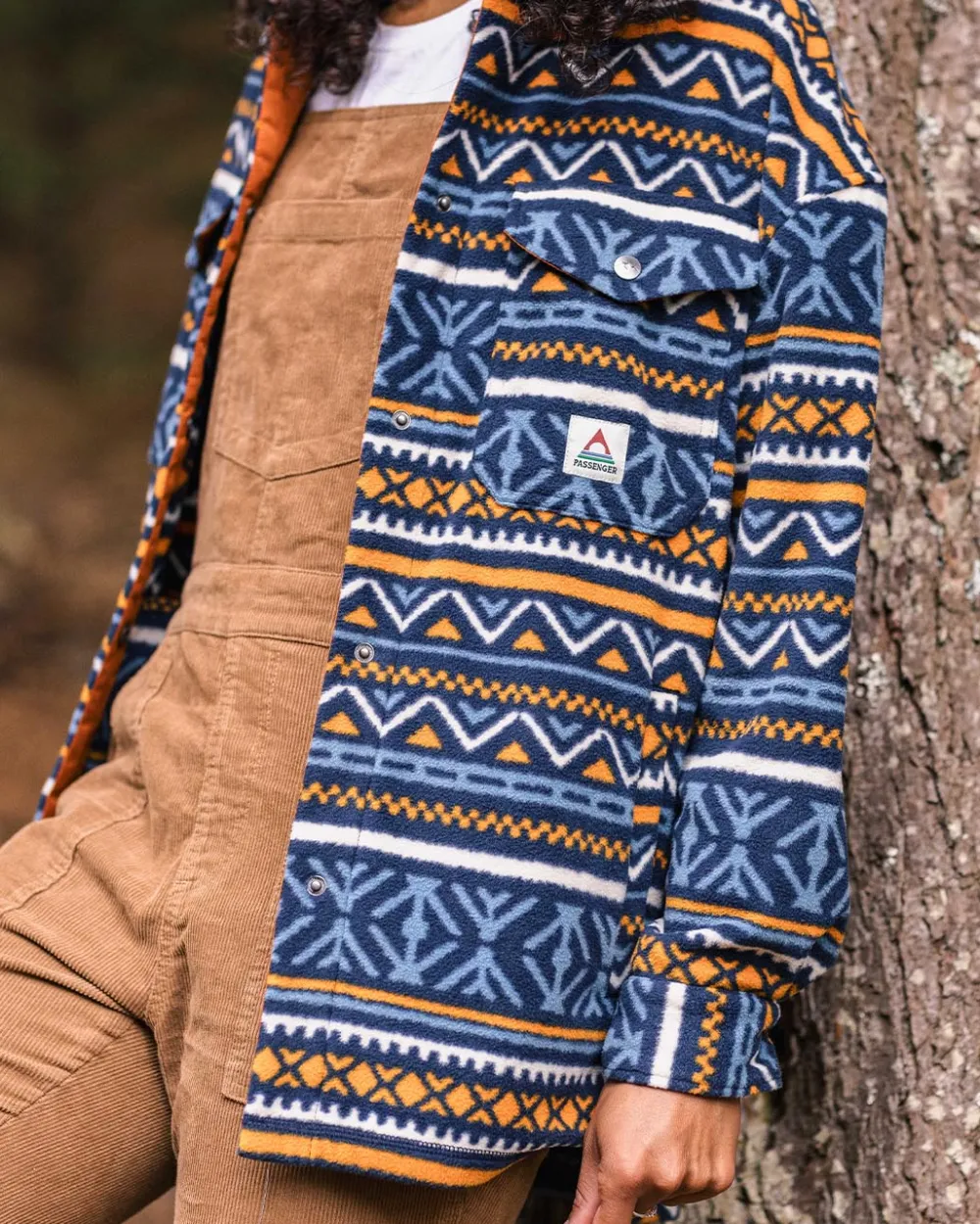 Passenger Shirts|Fleece>East Recycled Polar Oversized Shirt Homespun Stripe Navy