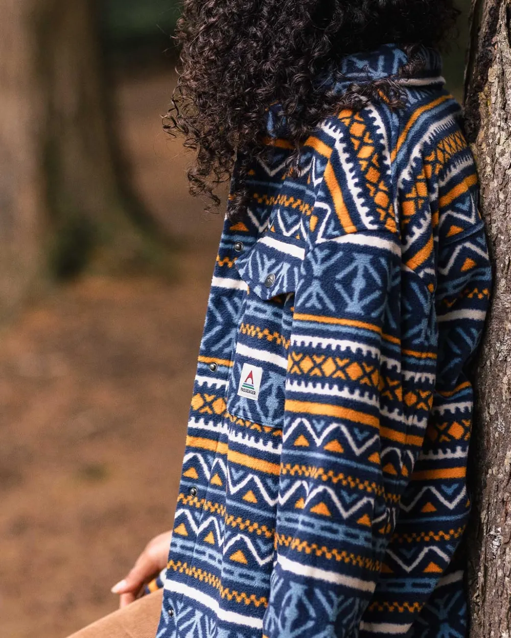 Passenger Shirts|Fleece>East Recycled Polar Oversized Shirt Homespun Stripe Navy