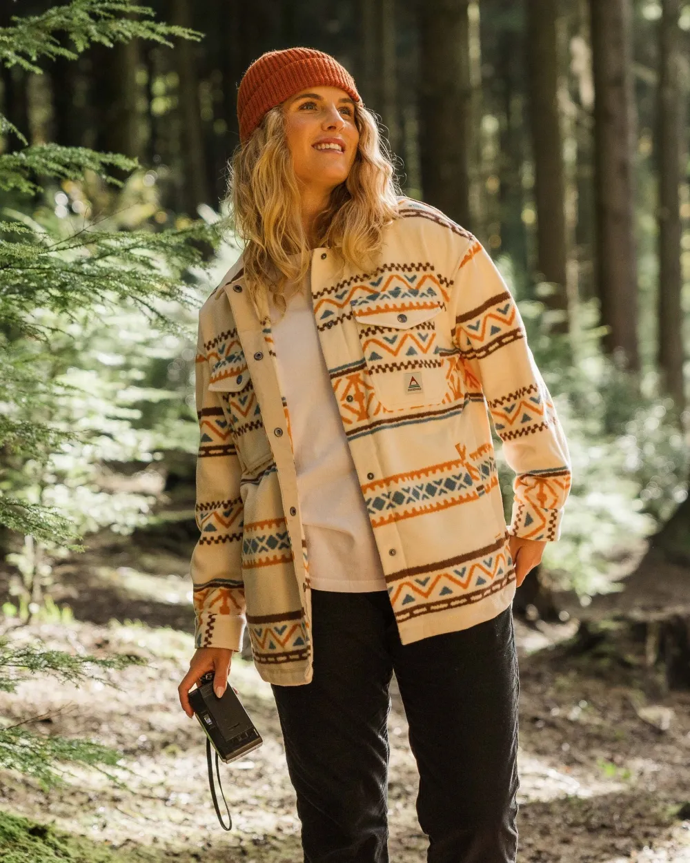 Passenger Shirts|Fleece>East Recycled Polar Oversized Shirt Homespun Stripe Sunrise Orange