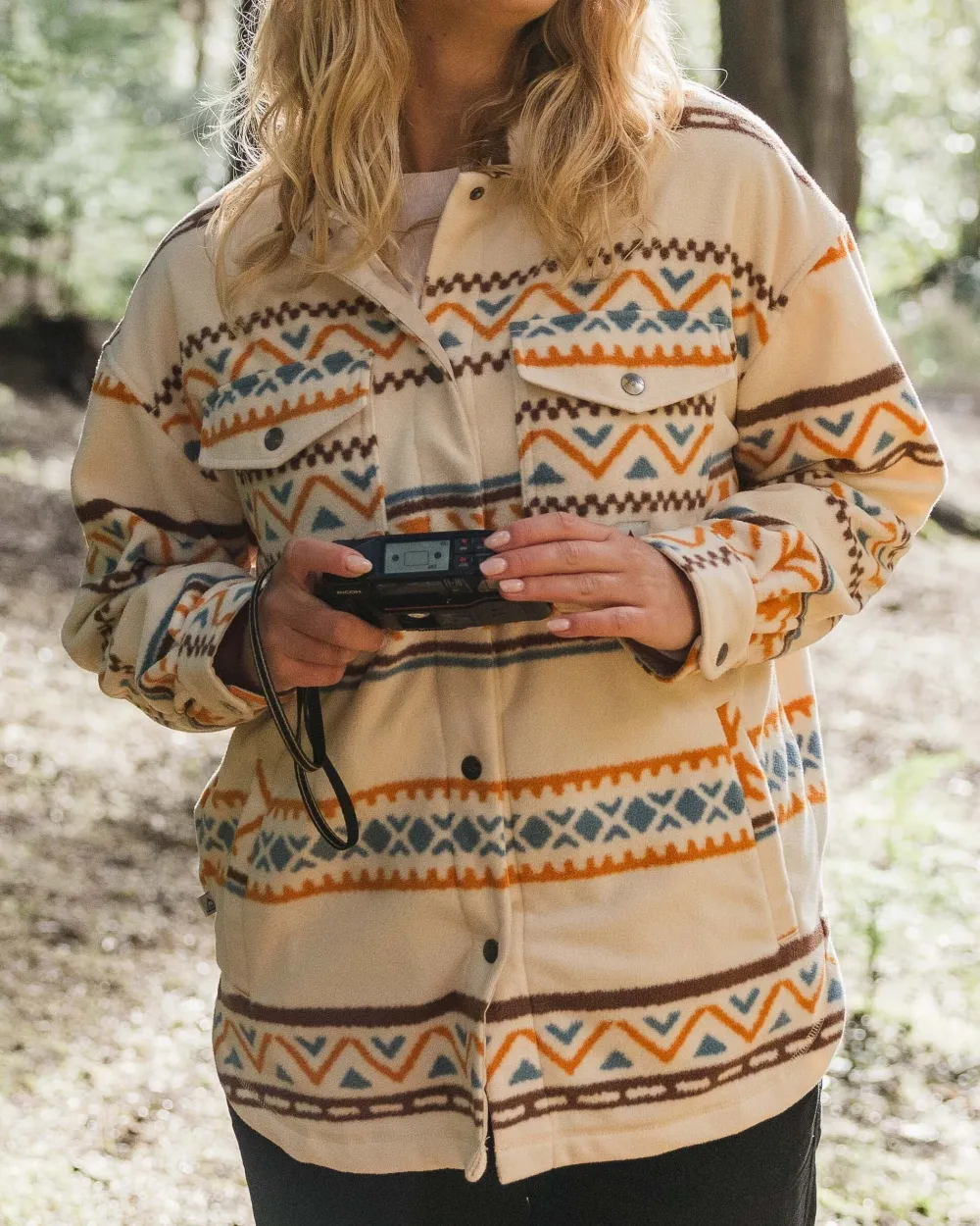 Passenger Shirts|Fleece>East Recycled Polar Oversized Shirt Homespun Stripe Sunrise Orange