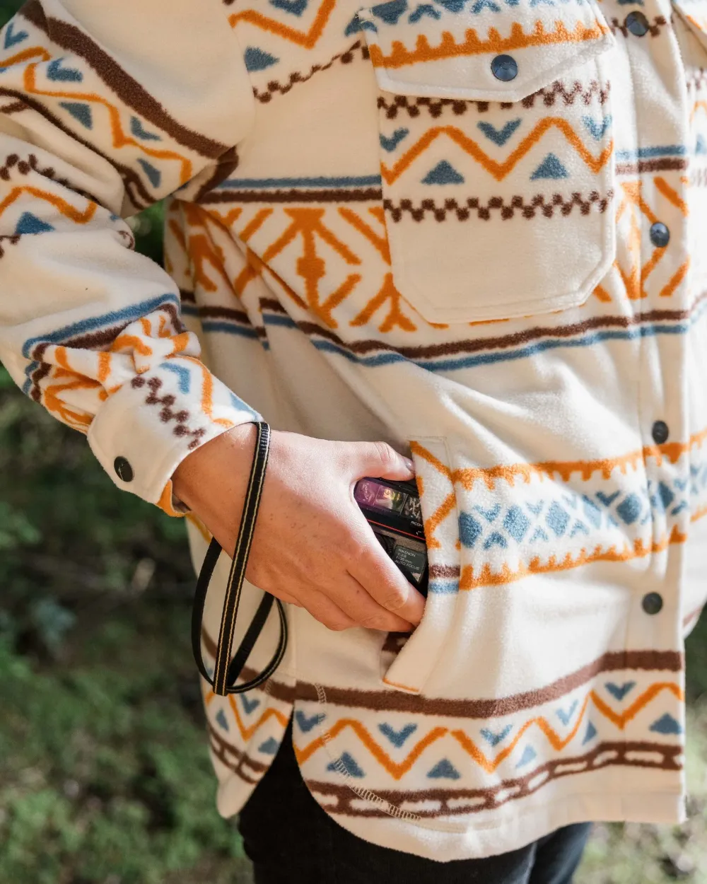 Passenger Shirts|Fleece>East Recycled Polar Oversized Shirt Homespun Stripe Sunrise Orange