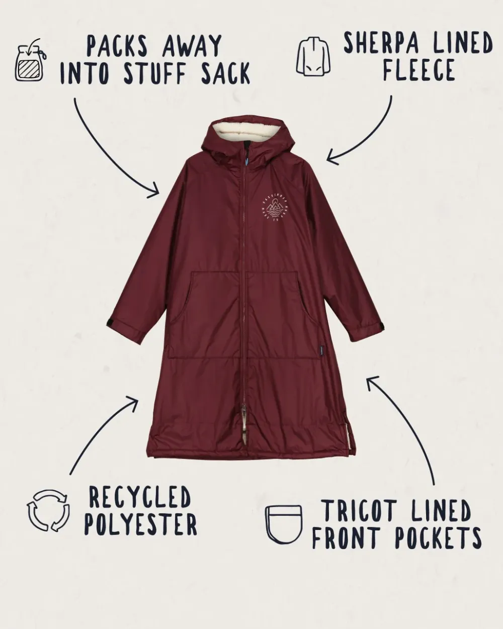 Floris van Bommel Changing Robes & Ponchos|Changing Robes & Surf Ponchos>Escapism Recycled Sherpa Lined Changing Robe Windsor Wine