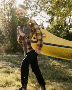 Passenger Shirts|Fleece>Firelight Sherpa Lined Overshirt Golden Brown Check