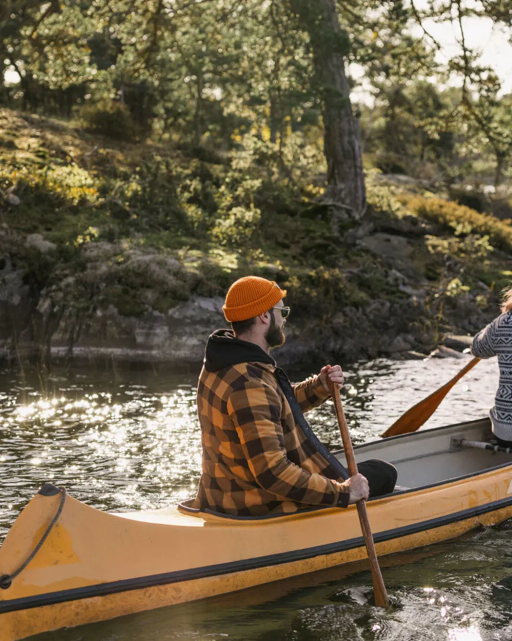 Passenger Shirts|Fleece>Firelight Sherpa Lined Overshirt Golden Brown Check