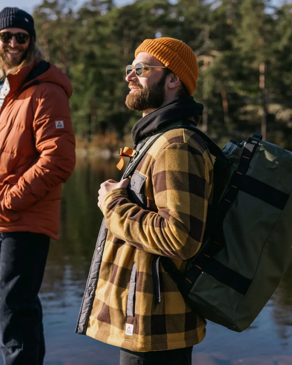 Passenger Shirts|Fleece>Firelight Sherpa Lined Overshirt Golden Brown Check