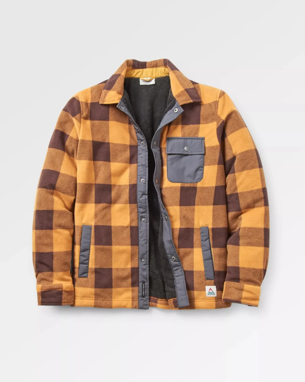 Passenger Shirts|Fleece>Firelight Sherpa Lined Overshirt Golden Brown Check