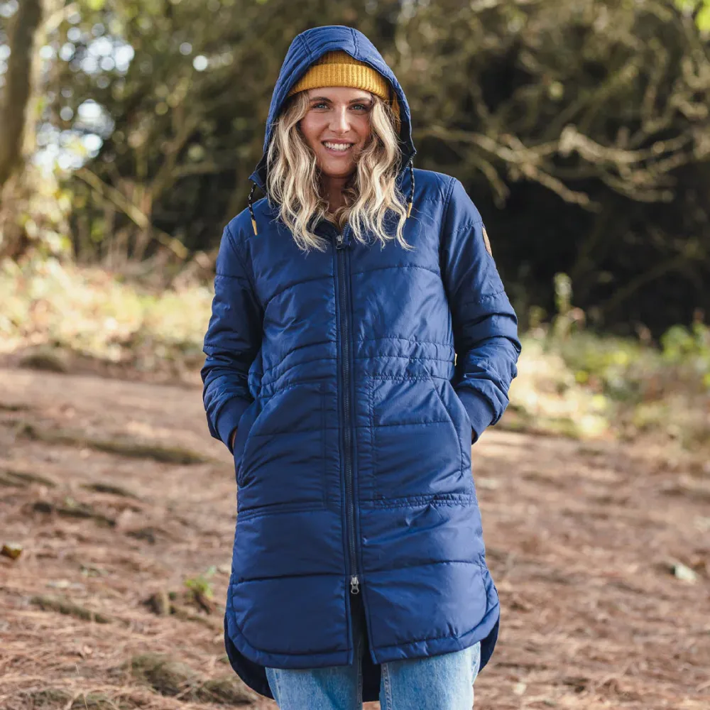 Passenger Water Resistant|Insulated>Flora Long Recycled Insulated Jacket Rich Navy