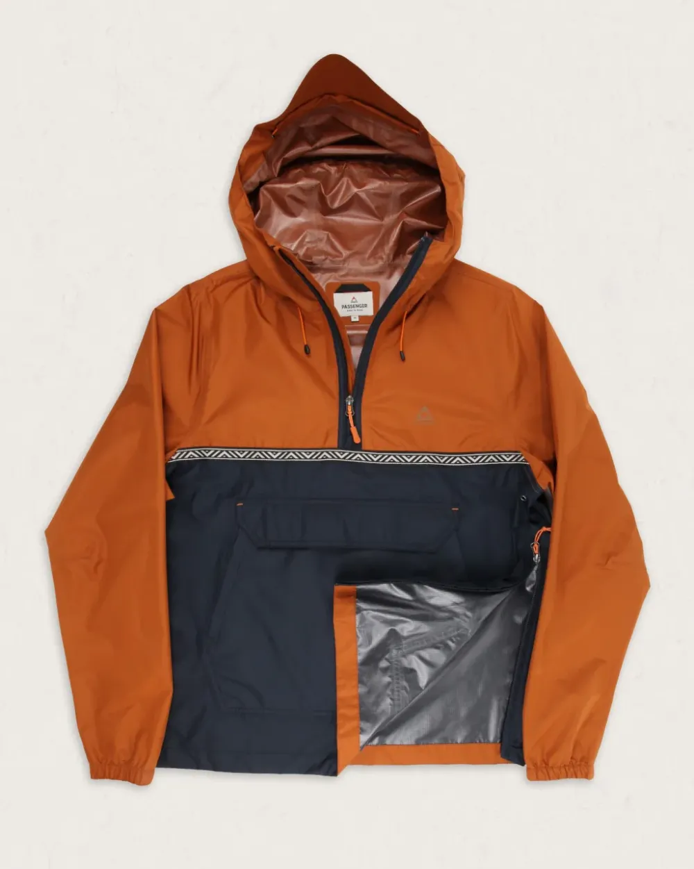 Passenger Water Resistant|Men's Outlet>Flow 1/2 Zip Recycled Water Resistant Jacket Glazed Ginger/Deep Navy