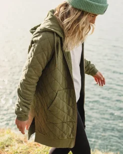 Passenger Hoodies & Sweatshirts|Winter Road Trip Essentials>Getaway Recycled Cotton Quilted Full Zip Hoodie Khaki