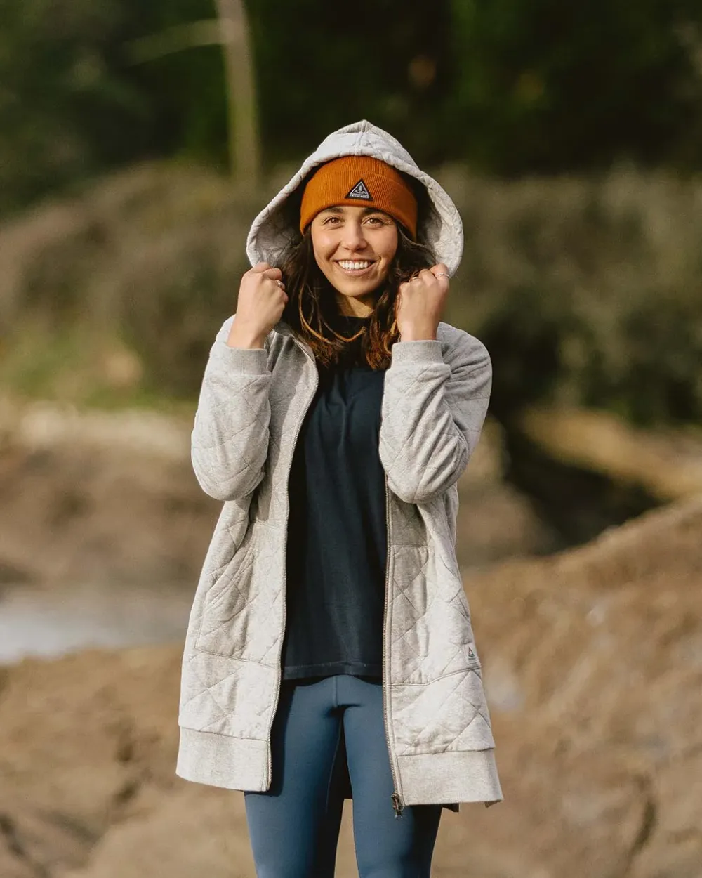 Passenger Hoodies & Sweatshirts|Women's Outlet>Getaway Recycled Cotton Quilted Full Zip Hoodie Grey Marl