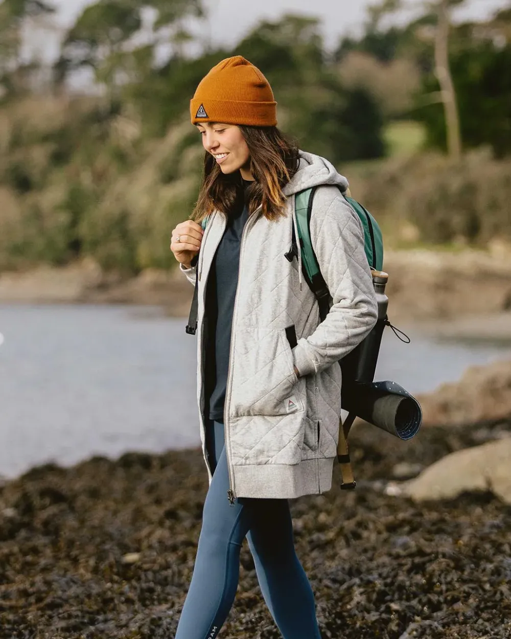 Passenger Hoodies & Sweatshirts|Women's Outlet>Getaway Recycled Cotton Quilted Full Zip Hoodie Grey Marl