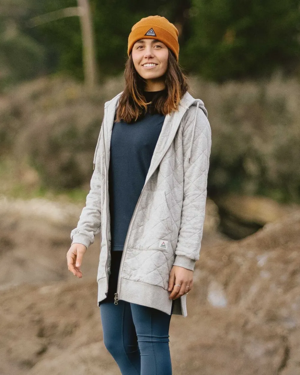 Passenger Hoodies & Sweatshirts|Women's Outlet>Getaway Recycled Cotton Quilted Full Zip Hoodie Grey Marl