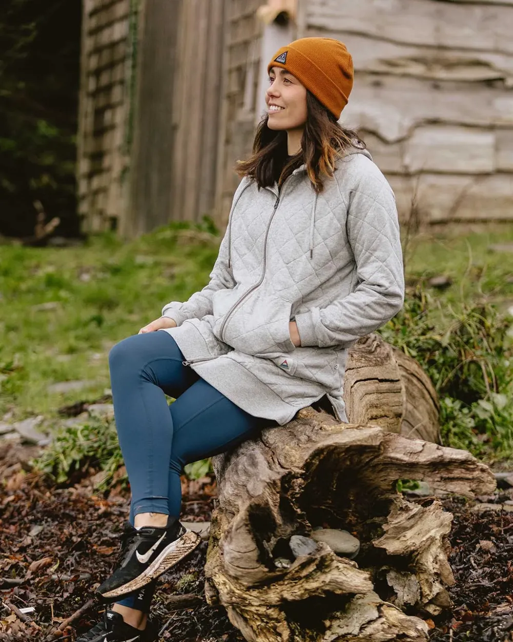 Passenger Hoodies & Sweatshirts|Women's Outlet>Getaway Recycled Cotton Quilted Full Zip Hoodie Grey Marl