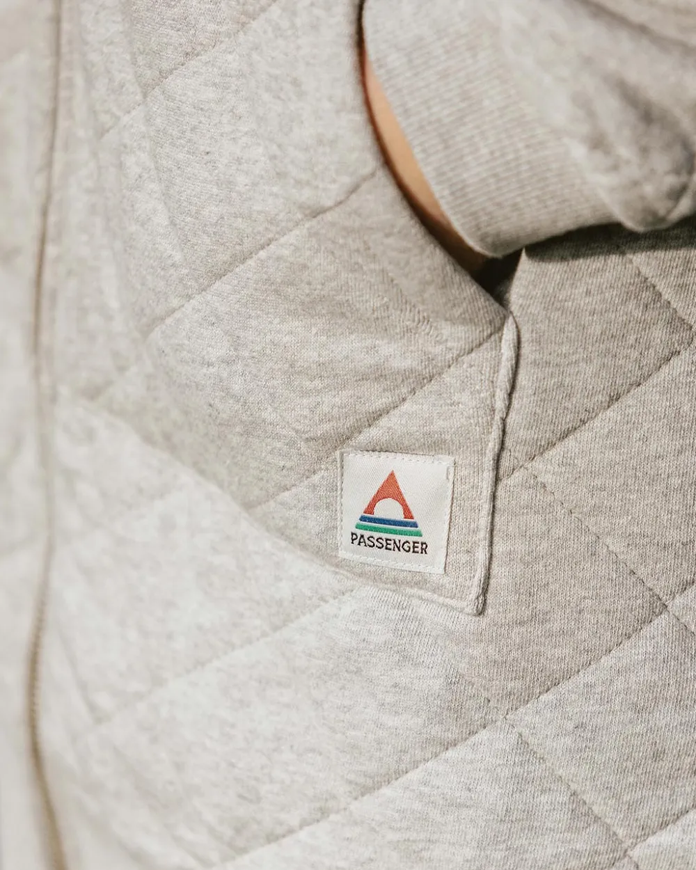 Passenger Hoodies & Sweatshirts|Women's Outlet>Getaway Recycled Cotton Quilted Full Zip Hoodie Grey Marl