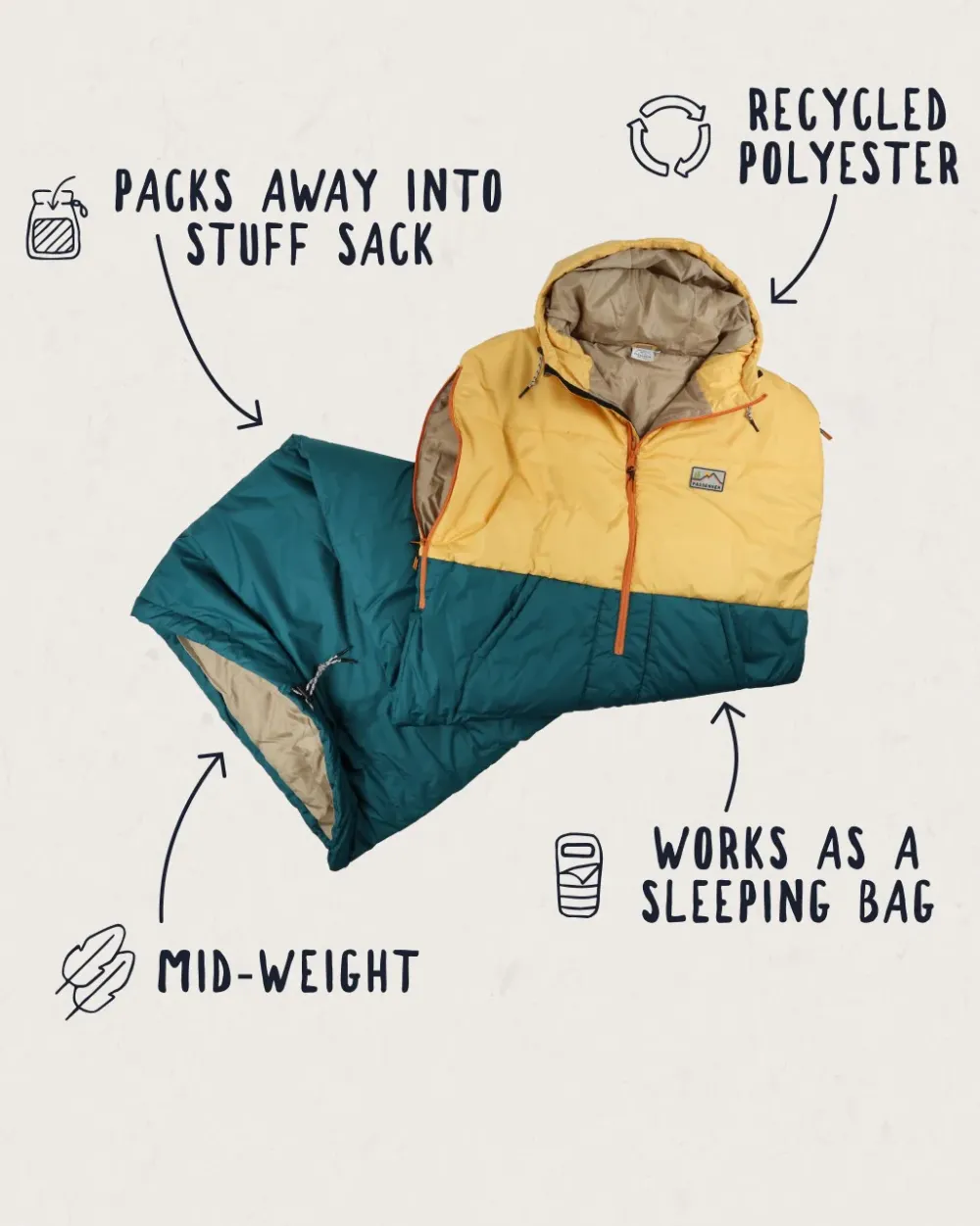 Passenger Accessories|Blankets>Good Times Recycled Sleep Sack Ochre Yellow/ Storm Green