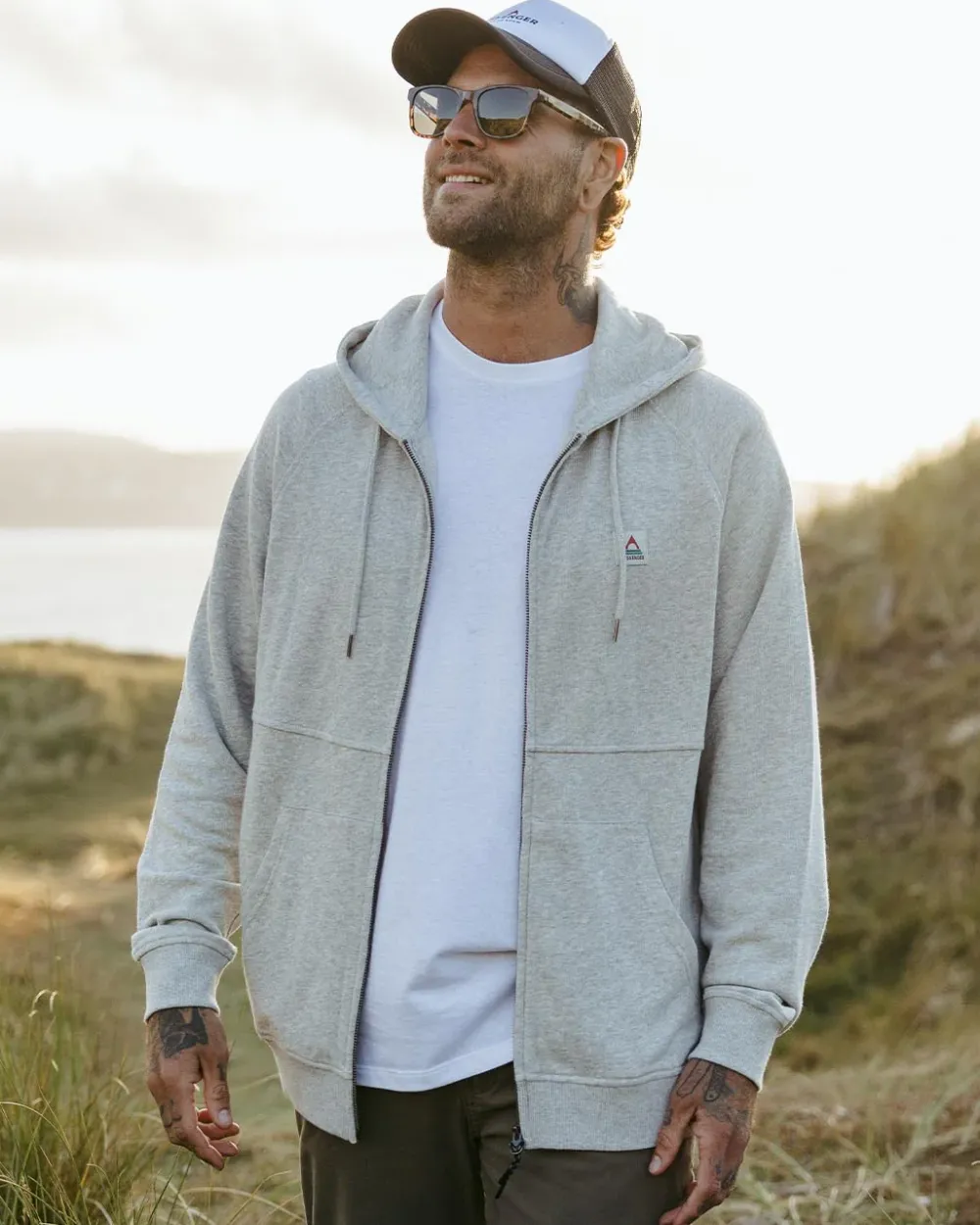 Passenger Hoodies & Sweatshirts|Men's Outlet>Heritage Full Zip Recycled Cotton Hoodie Grey Marl