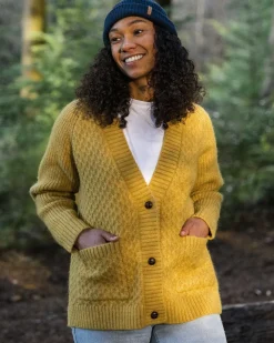 Passenger Knitwear|Women's Outlet>Homey Recycled Knitted Cable Cardigan Mustard Gold