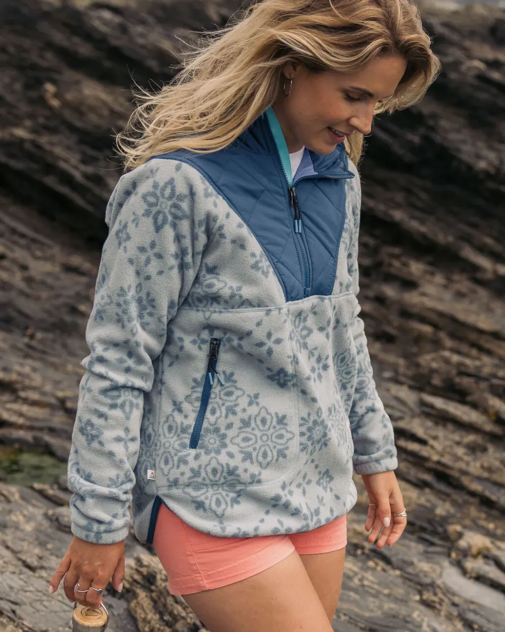 Passenger Fleece|Fleece>Juana Recycled Polar Hooded Fleece Large Tile Washed Blue