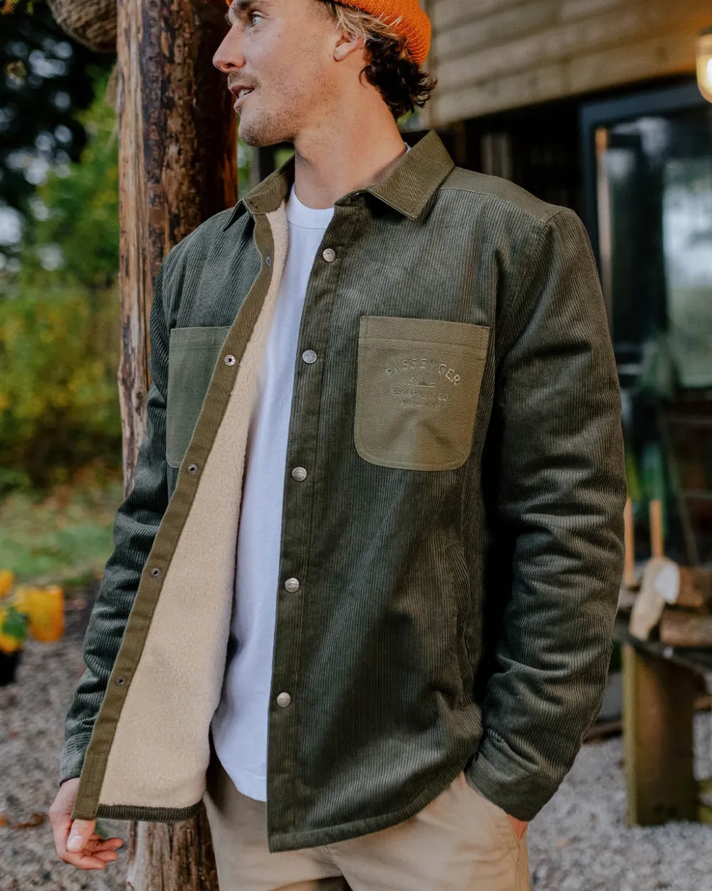 Passenger Shirts|Best Sellers>Kodiak Sherpa Lined Cord Overshirt Dusty Olive