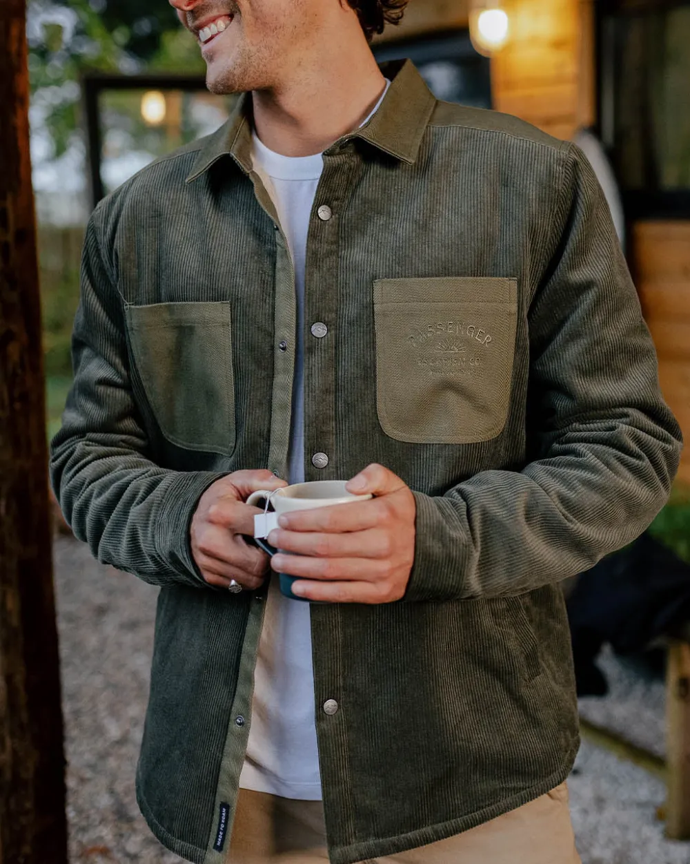 Passenger Shirts|Best Sellers>Kodiak Sherpa Lined Cord Overshirt Dusty Olive