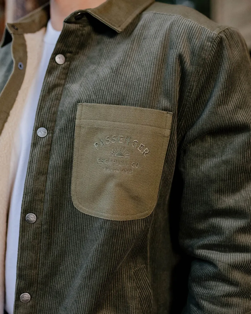 Passenger Shirts|Best Sellers>Kodiak Sherpa Lined Cord Overshirt Dusty Olive