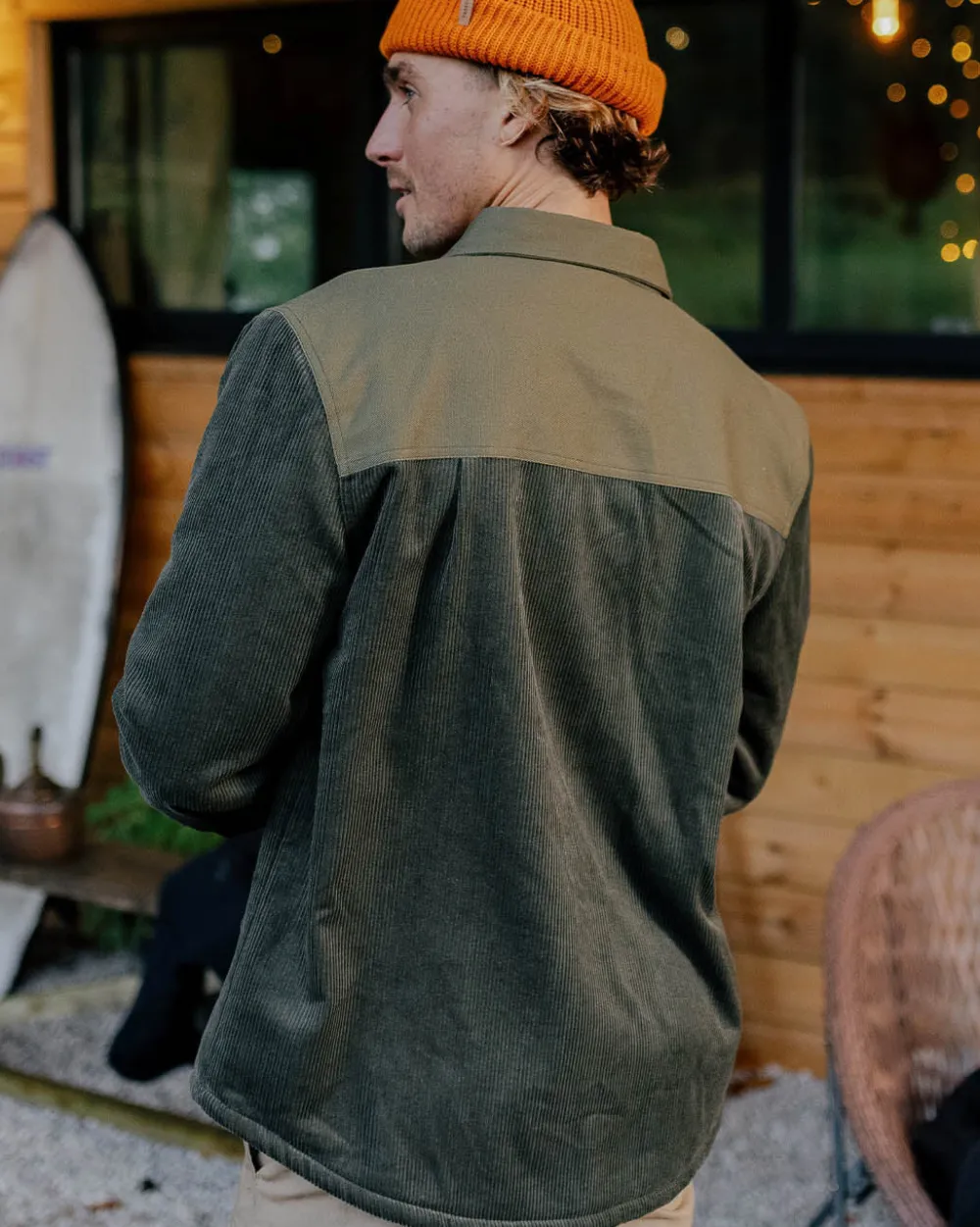Passenger Shirts|Best Sellers>Kodiak Sherpa Lined Cord Overshirt Dusty Olive