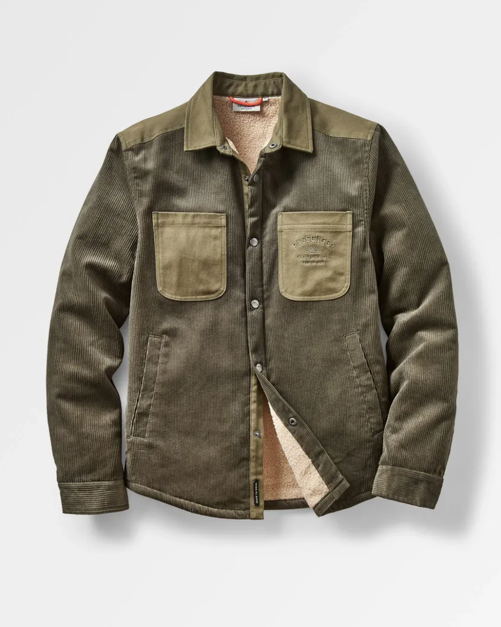 Passenger Shirts|Best Sellers>Kodiak Sherpa Lined Cord Overshirt Dusty Olive