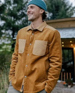 Passenger Shirts|Overshirts>Kodiak Sherpa Lined Cord Overshirt Golden Brown
