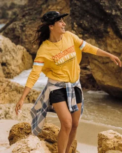 Passenger Tops & T-Shirts>La Sarena Recycled Cotton Oversized LS T-Shirt Ochre Yellow