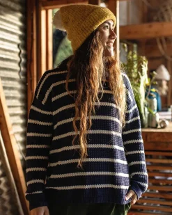 Passenger Knitwear|Women's Outlet>Lakewood Organic Cotton Knitted Jumper Navy Stripe