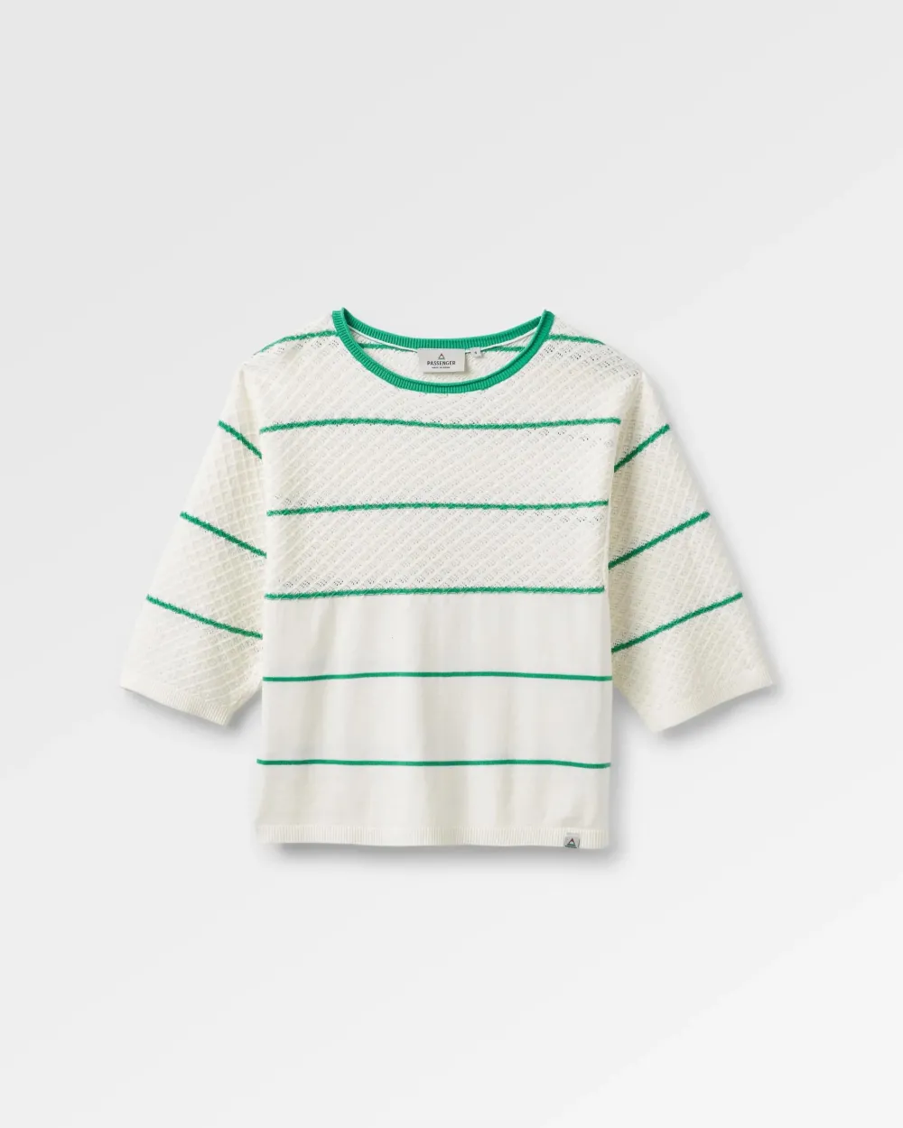 Passenger Knitwear>Migrate Organic Knitted Jumper Green spruce stripe